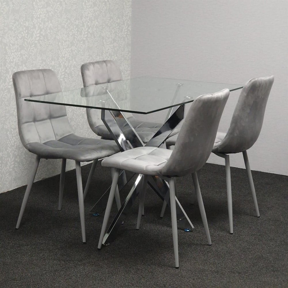 Kosy Koala 4 Seater Glass Rectangle Dining Set Grey Velvet Image 6