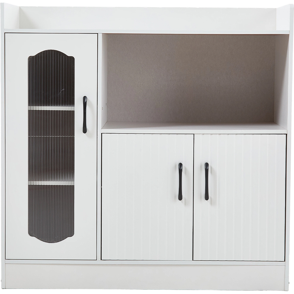 Living and Home 3 Door Single Shelf White Glass Panel Sideboard Image 2