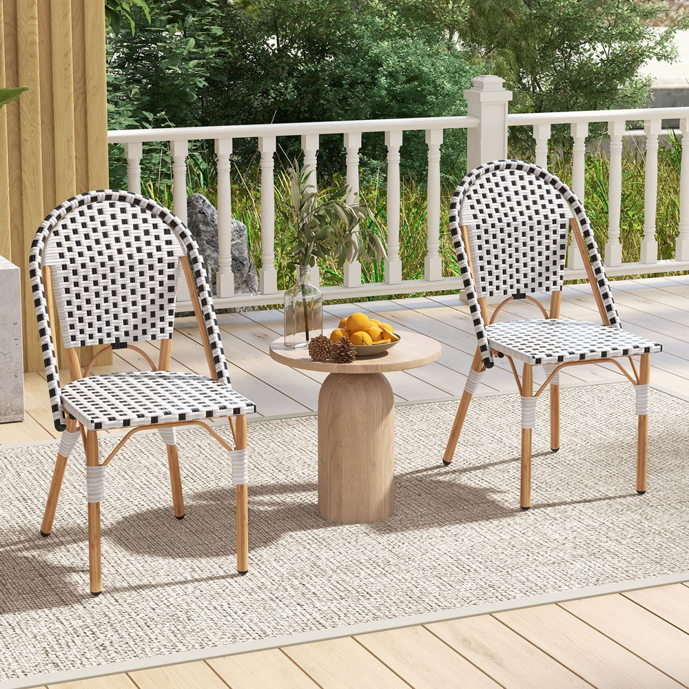 Costway Set of 2 White Rattan Armless French Bistro Chair Image 3