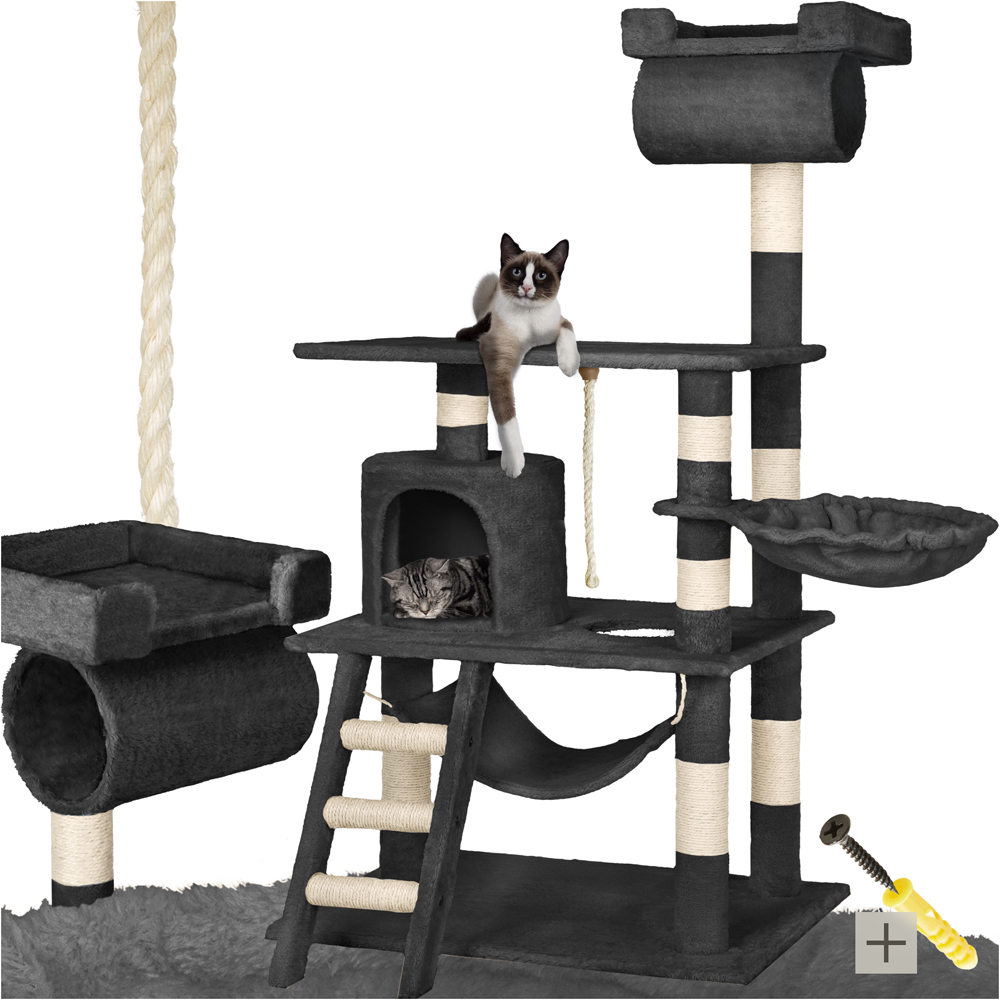 tectake Stokeley Black Cat Tree with Scratching Posts 141cm Image 2