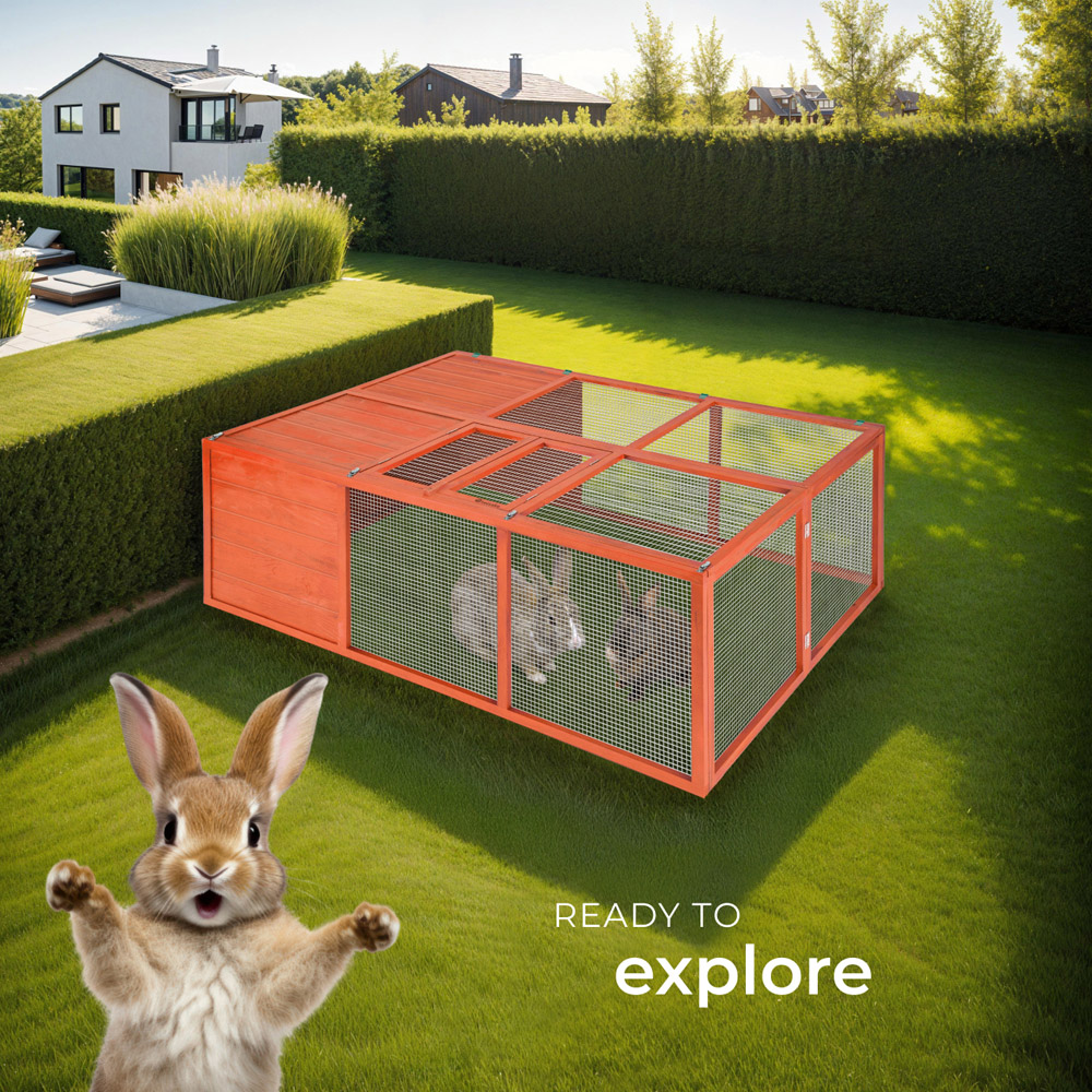 tectake Murphy Brown Foldable Open Floor Rabbit Hutch with Roof Access Image 7