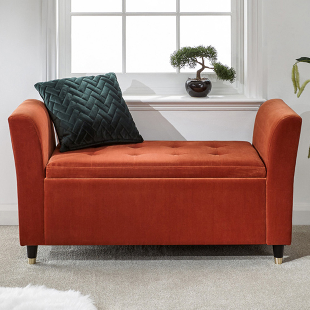 GFW Genoa Russet Brown Upholstered Window Seat With Storage Image 1
