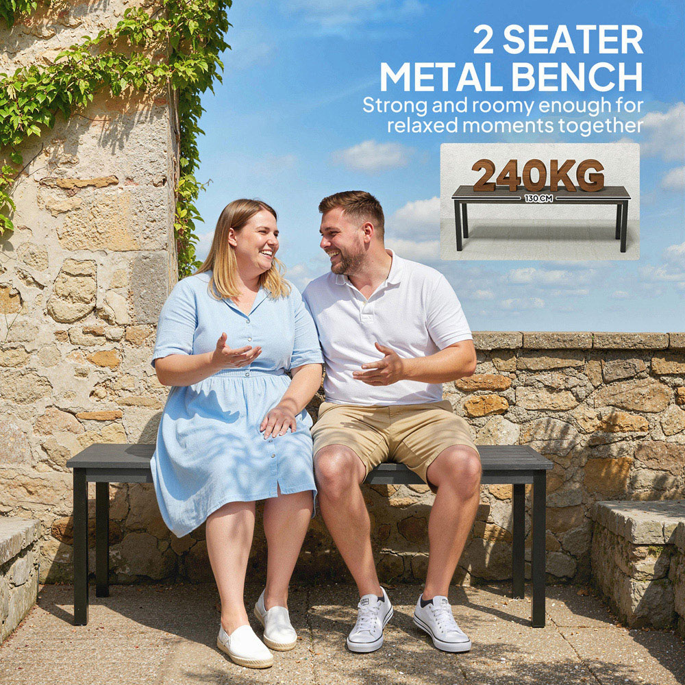 Outsunny 2 Seater Grey Metal Multipurpose Garden Bench with Wood-Effect Slatted Seat Image 4