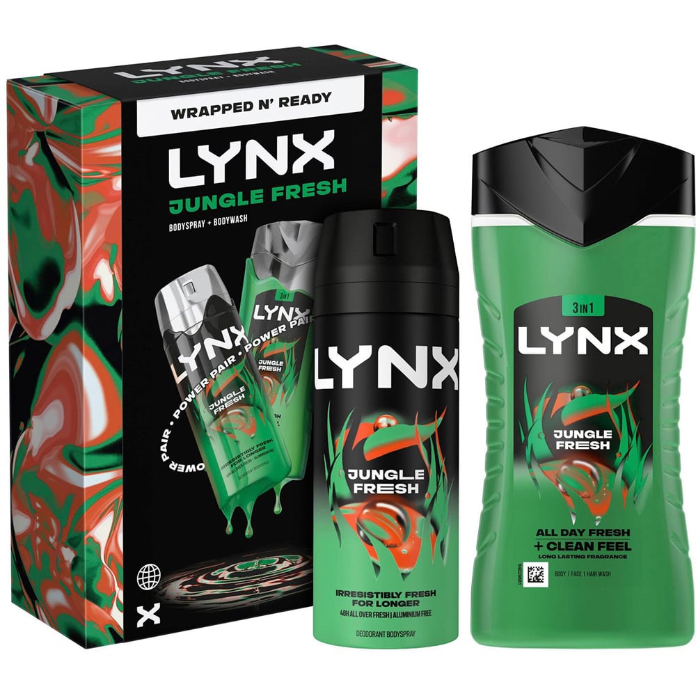 Lynx Jungle Fresh Energising and Grooming Bodywash and Spray Duo Gift Set 4 Pack Image 2