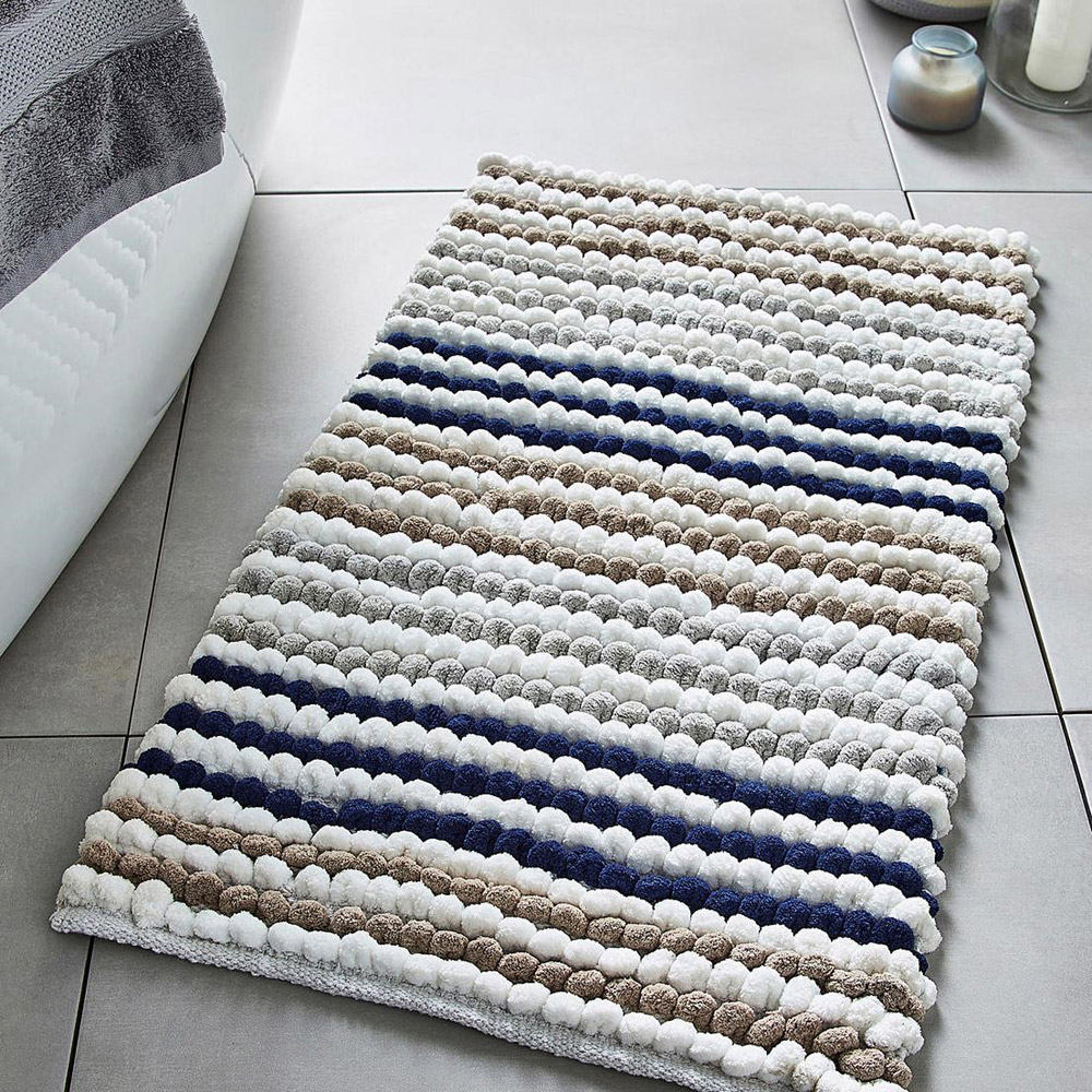 Allure Bath Fashions Navy Striped Chunky Bobble Bath Mat 50 x 80cm Image 2