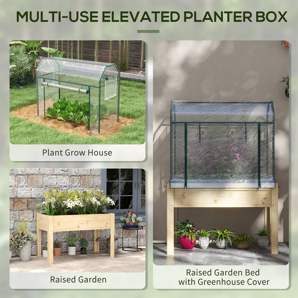 Outsunny Wooden Raised Planter with Greenhouse Cover and Bed Liner 165 x 60 x 115cm Image 6