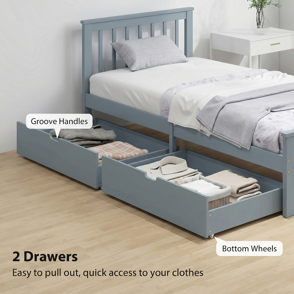 HOMCOM Single Grey Bed Frame with 2 Drawers and Headboard Image 7