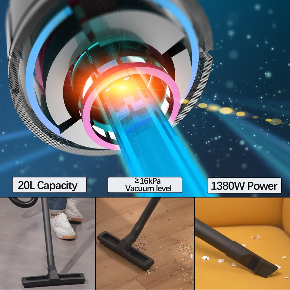 Alivio Red Wet and Dry Vacuum Cleaner with HEPA Filter 20L 1200W Image 7