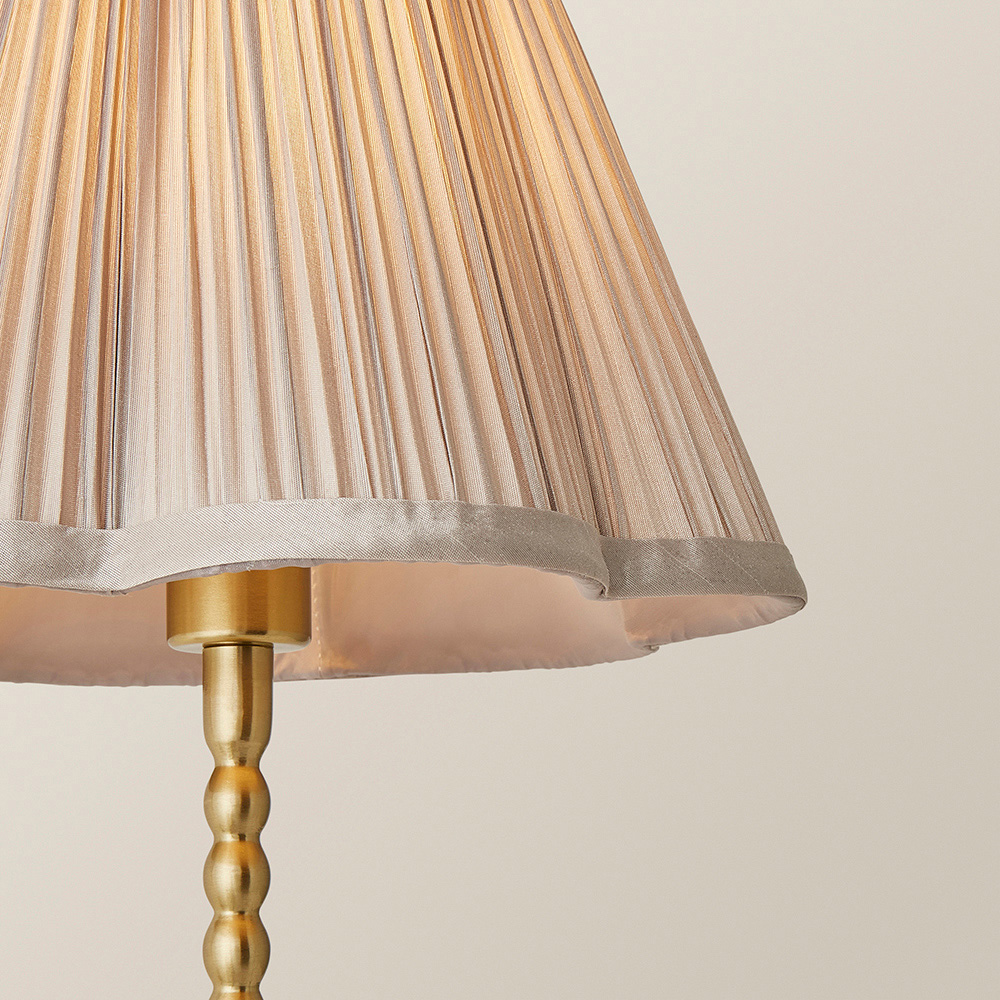 ValueLights Maeve Light Grey Pleat Faux Silk Scallop Shade Gold Bobbin LED Table Lamp Image 3