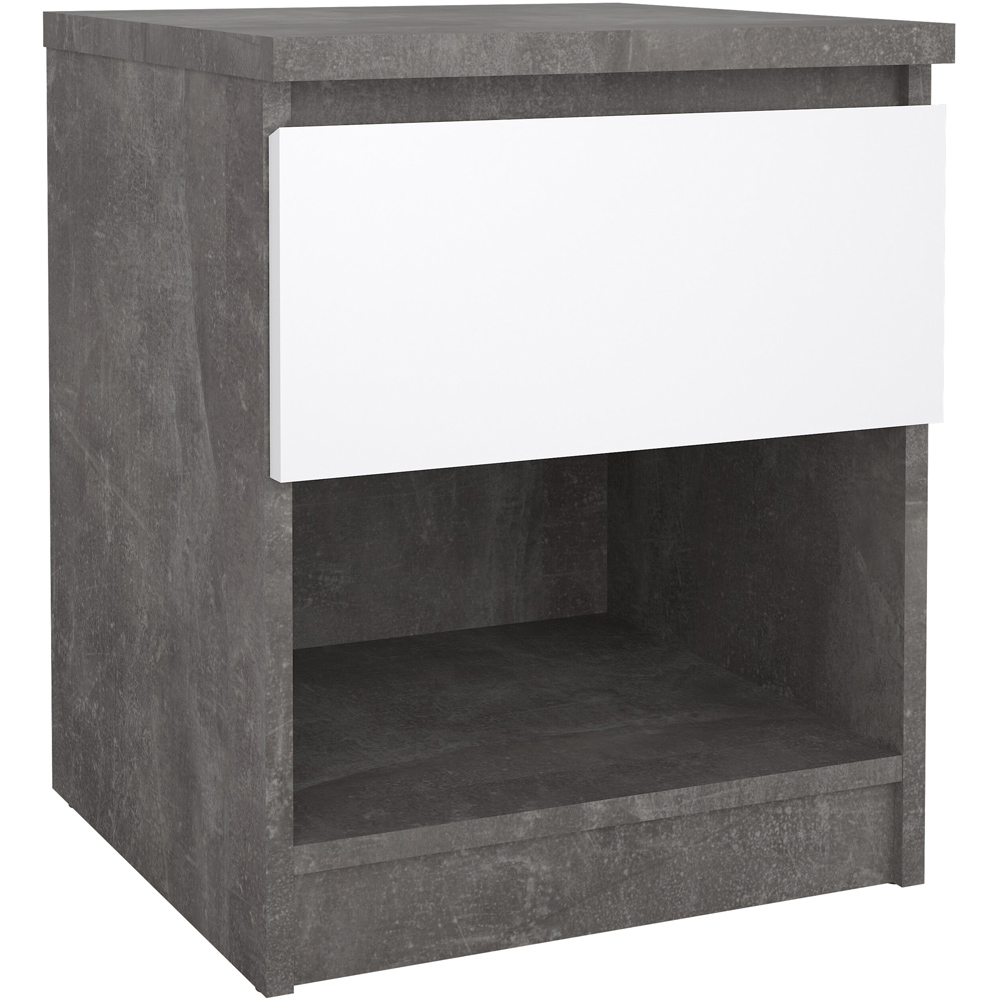 Florence Single Drawer Single Shelf Concrete and White High Gloss Bedside Table Image 2