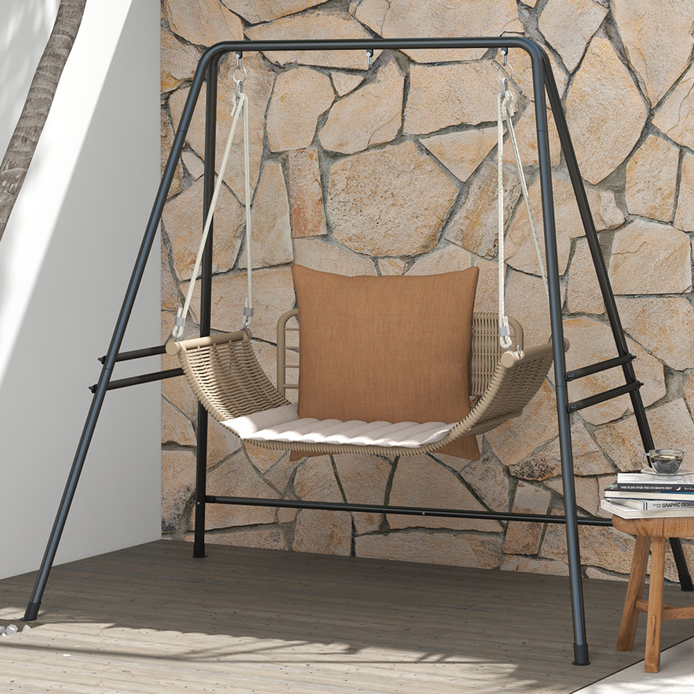 Outsunny Black Metal Hammock Egg Chair Stand Image 1