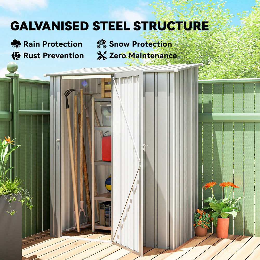 Outsunny 4.5 x 2.8ft Single Door Grey Steel Outdoor Storage Shed Image 3