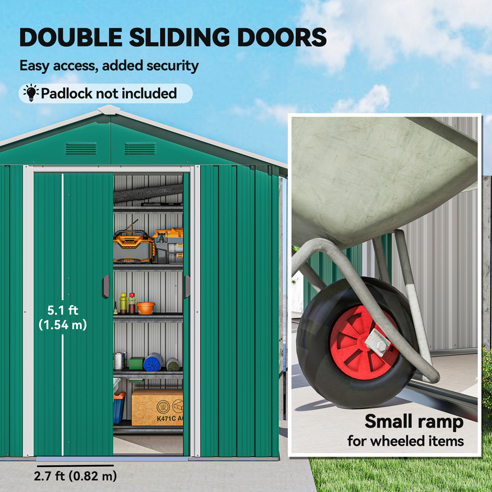 Outsunny 6.3 x 3.6ft Green Metal Apex Garden Shed Image 4