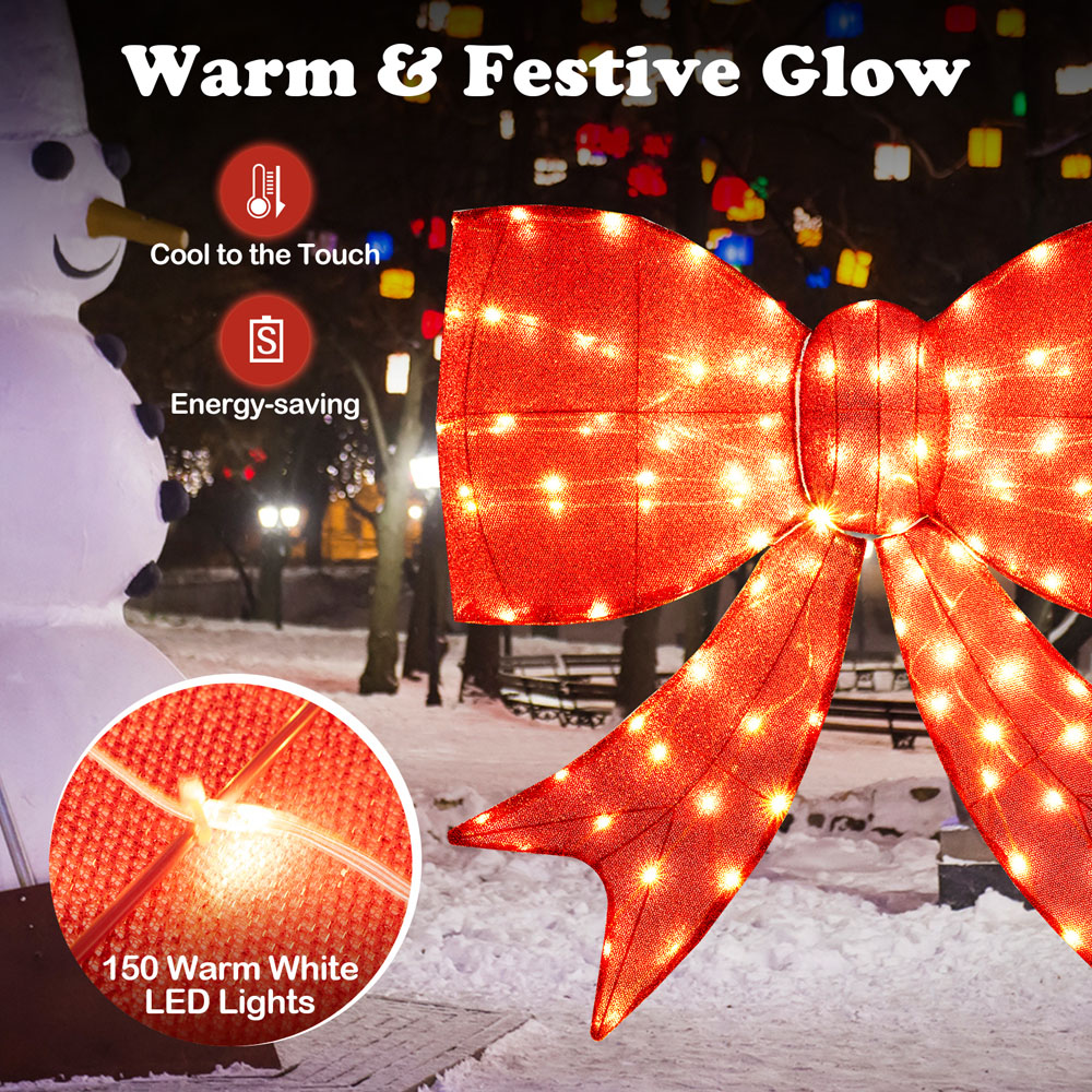 Costway 150 Warm White LED Lighted Bow Christmas Decoration with 2 Hanging Rings 3ft Image 7