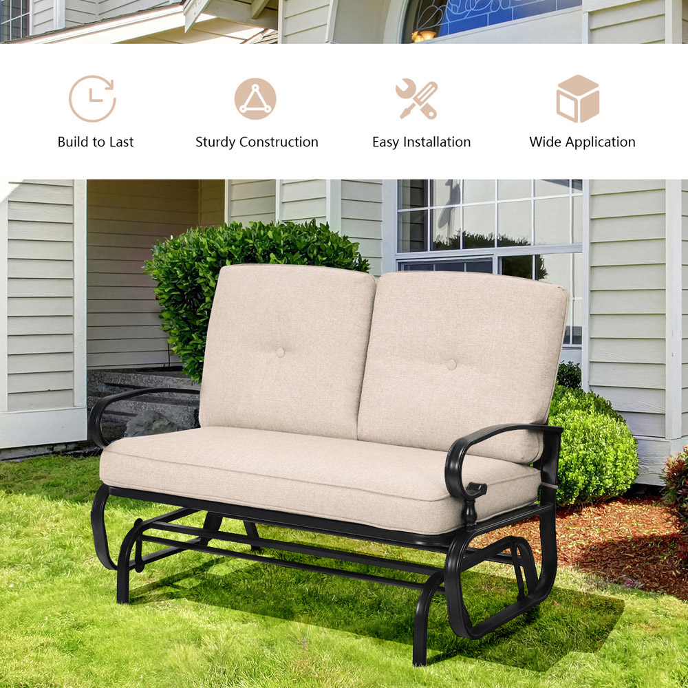 Costway 2 Seater Beige Patio Glider Chair with Cushions Image 5
