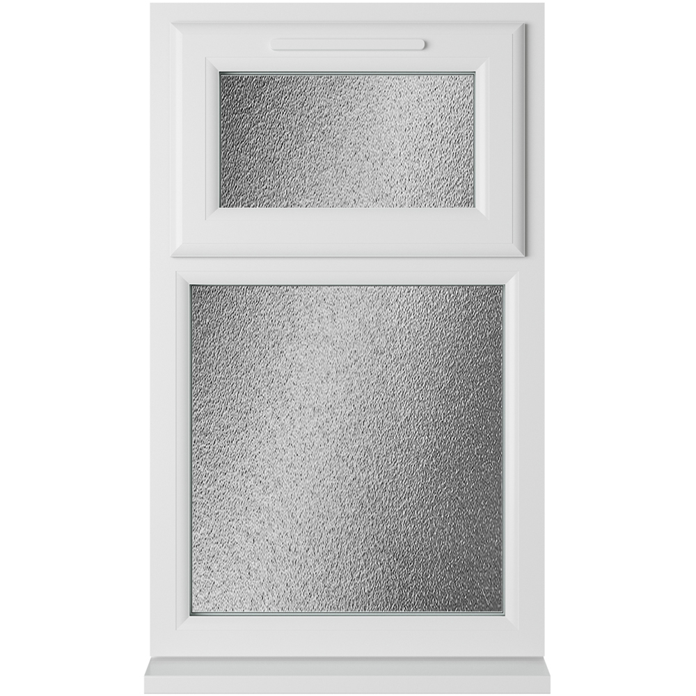 Crystal uPVC Double Glazed Window Top Hung Over Fixed Light White Obscure Glass 905x1040mm Image 1