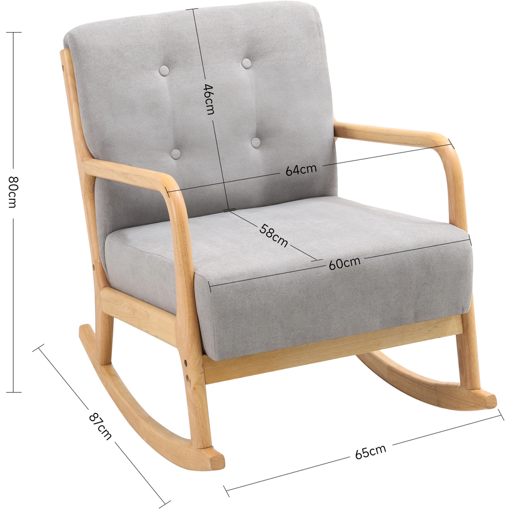 Living and Home Grey Buttoned Wooden Rocking Chair Image 9
