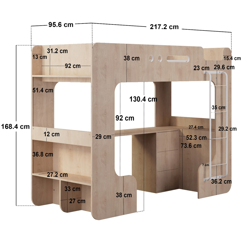 Flair Jaxx Single Oak High Sleeper with Desk Image 6