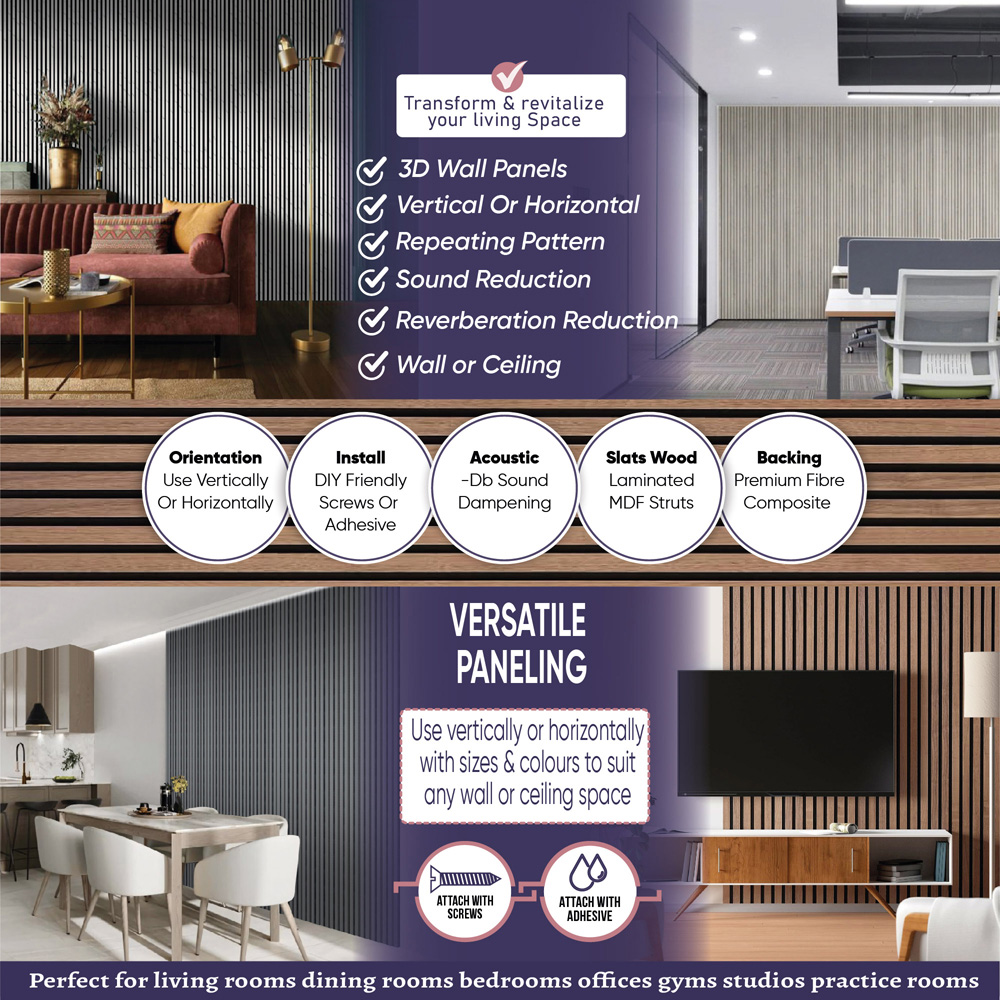 Home Treats Light Grey Wooden 3D Acoustic Wall Panel 60 x 120cm Image 7