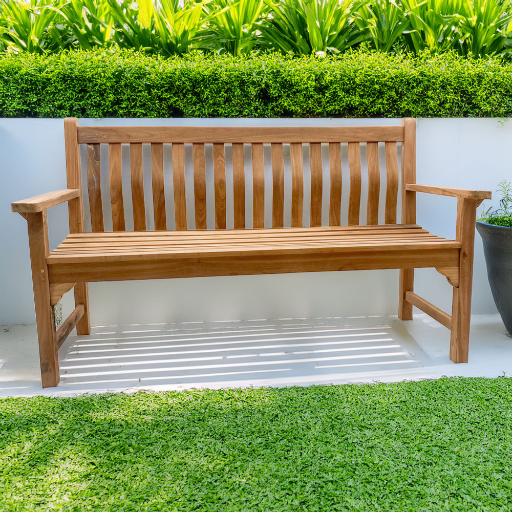 Acacia Home KD Wave 3 Seater Natural Wood Garden Bench Image 1