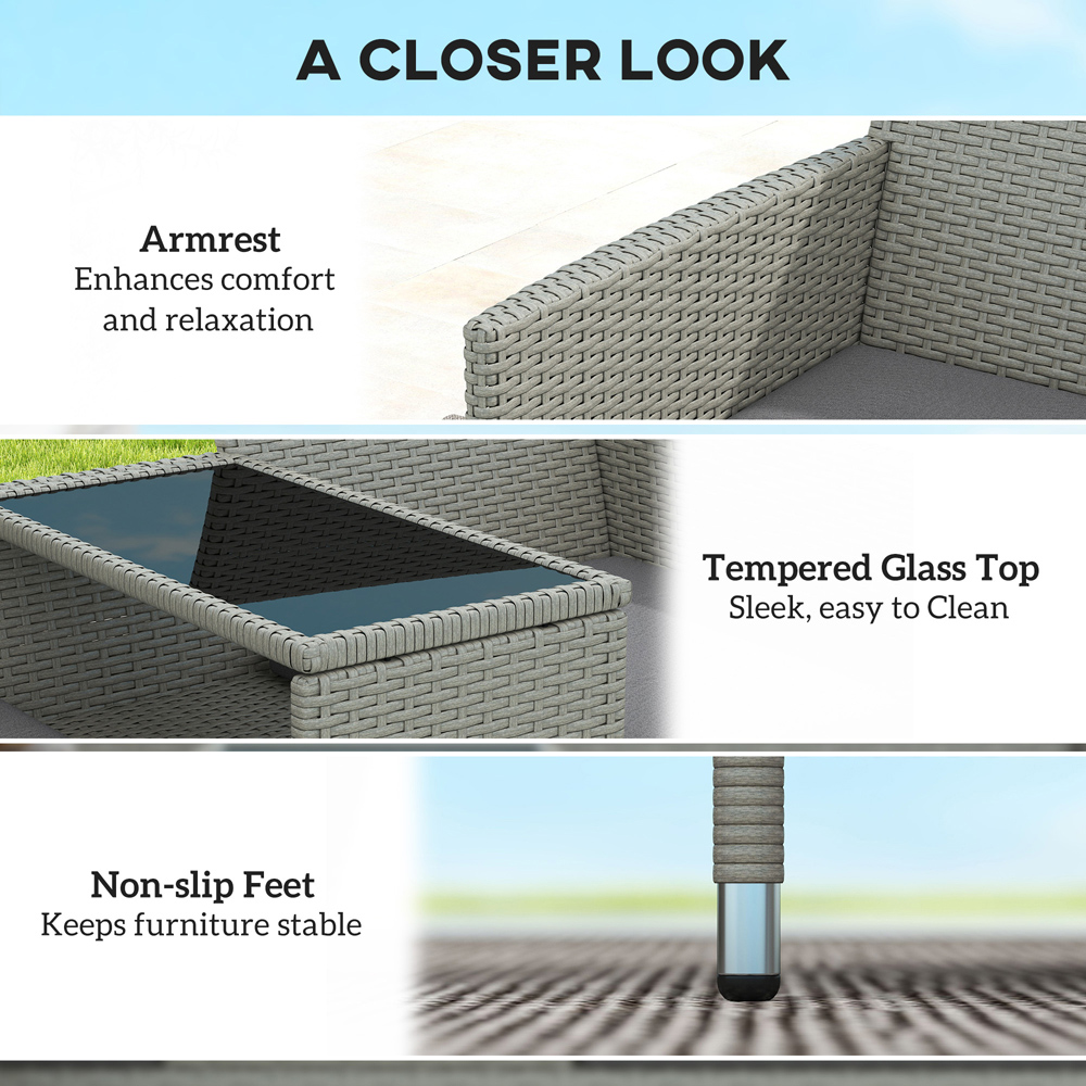 Outsunny 2 Seater Grey Rattan Garden Furniture Love Seat Table Image 6