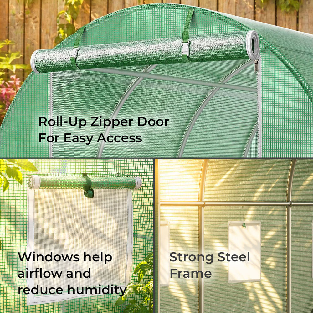 Neo Green Galvanised Steel Frame 6.6 x 9.8ft Walk-In Polytunnel Greenhouse Image 6