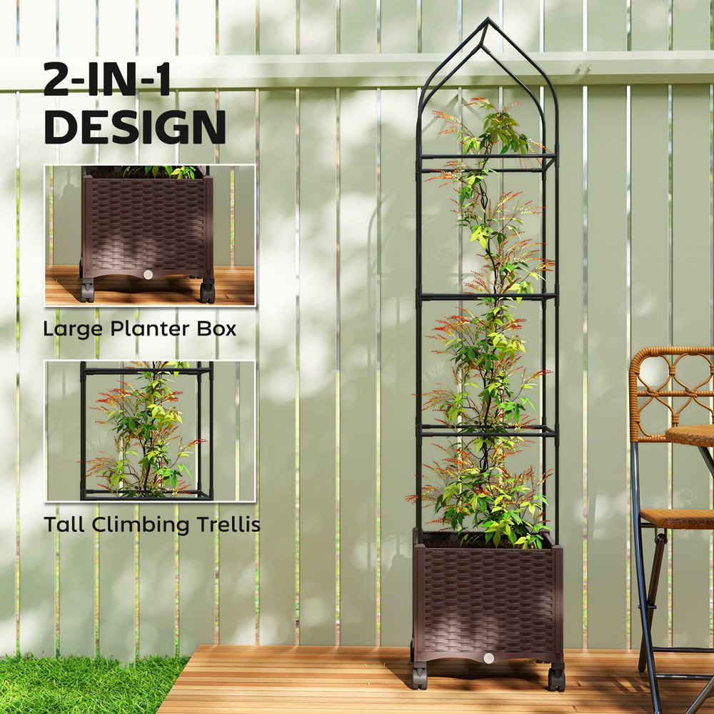Outsunny Brown Raised Garden Bed with Tomato Cage and Drainage Holes 182 x 40 x 40cm Image 8