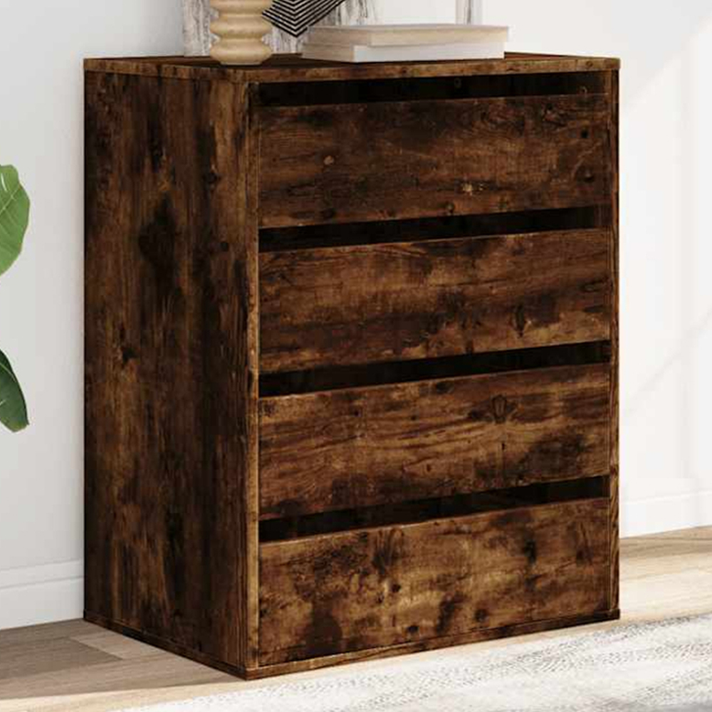 vidaXL 4 Drawer Smoked Oak Engineered Wood Chest of Drawers Image 1