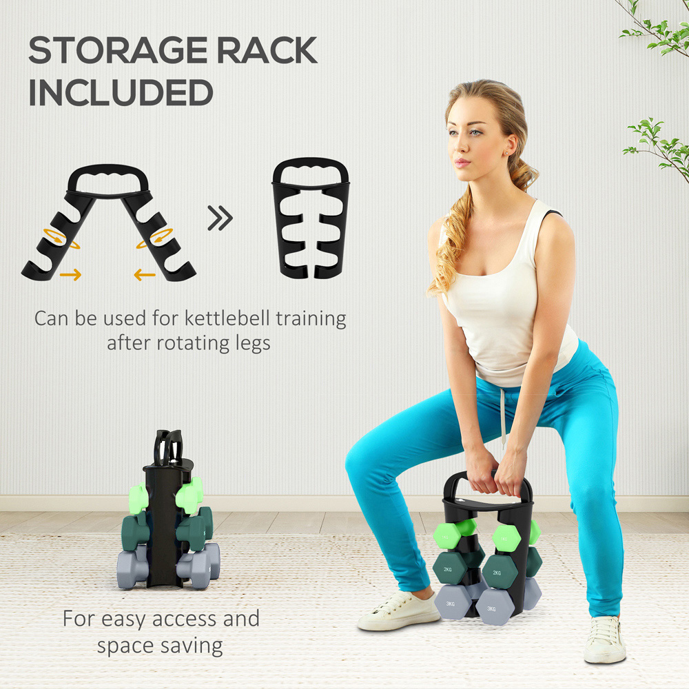 SPORTNOW Green Hex Dumbbell Set with Storage Rack 6 Pack Image 5