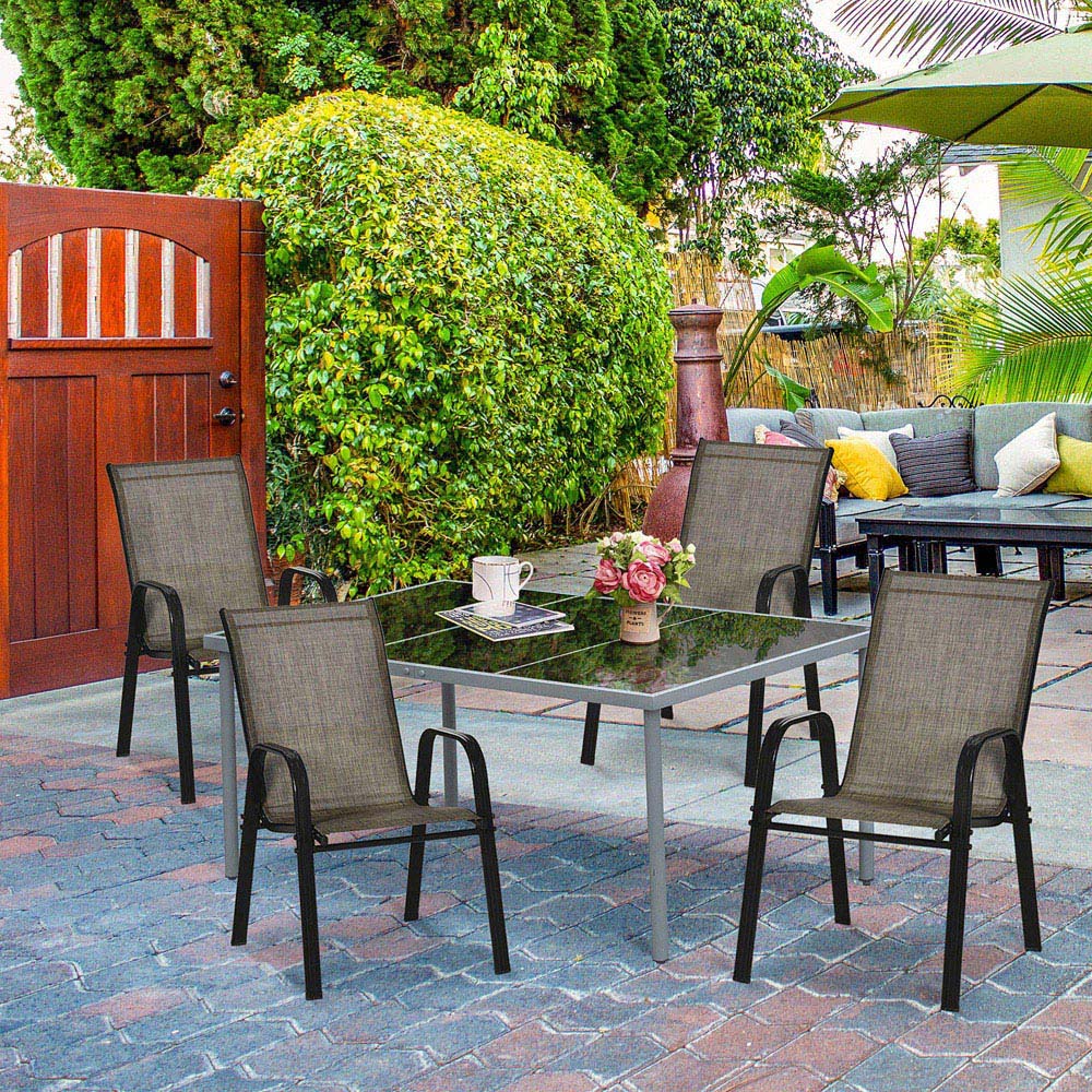 Outsunny Set of 4 Mixed Brown Mesh Stackable Garden Dining Chairs Image 7