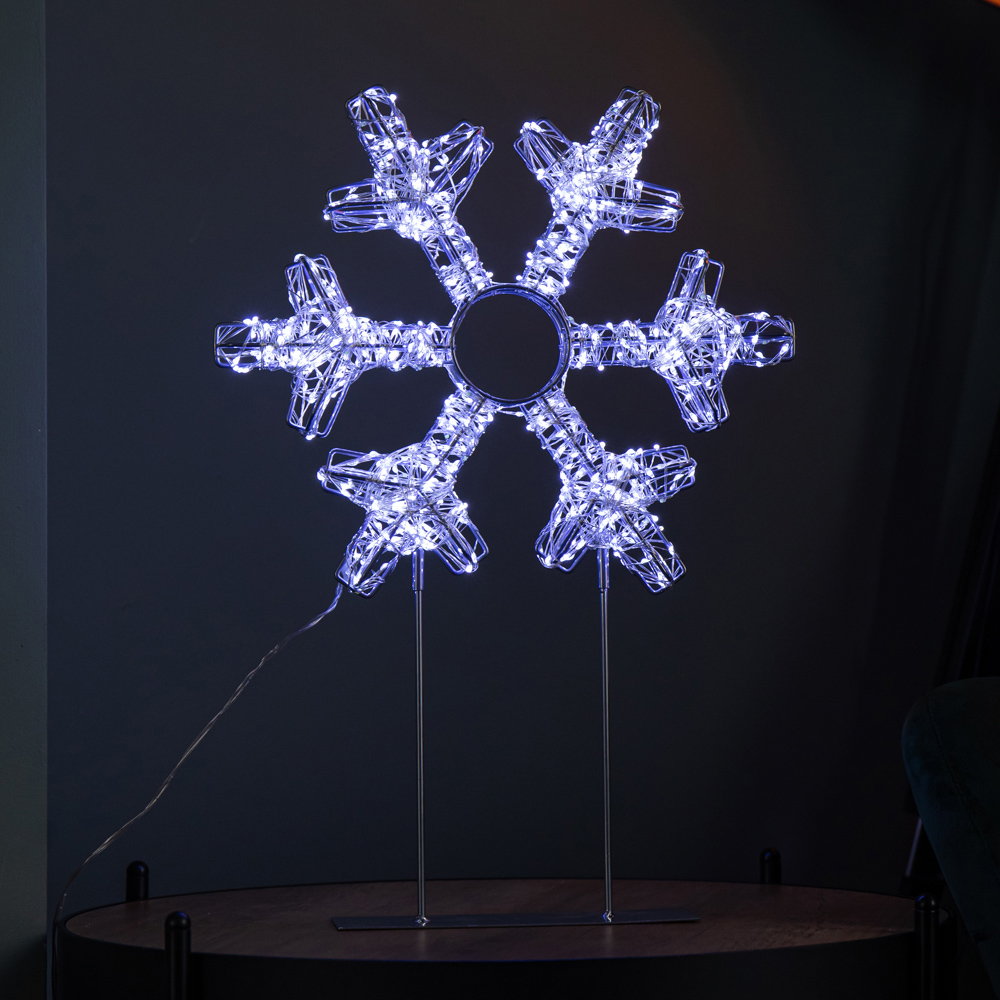 Samuel Alexander 720 White LED Light-Up Twinkling Silver Christmas Snowflake with Metal Stand 45cm Image 1