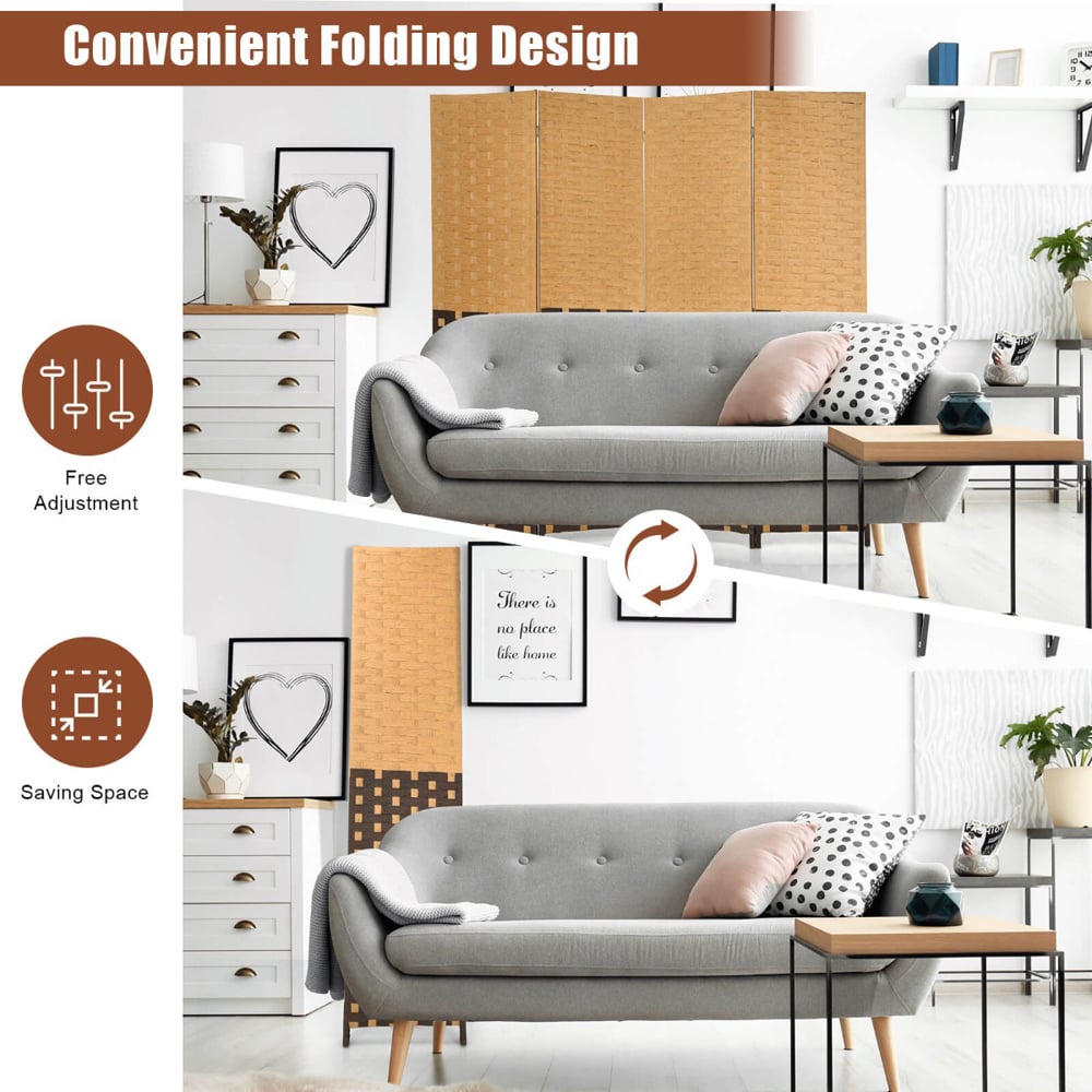 Costway 4 Panel Freestanding Hand Woven Room Divider Image 8