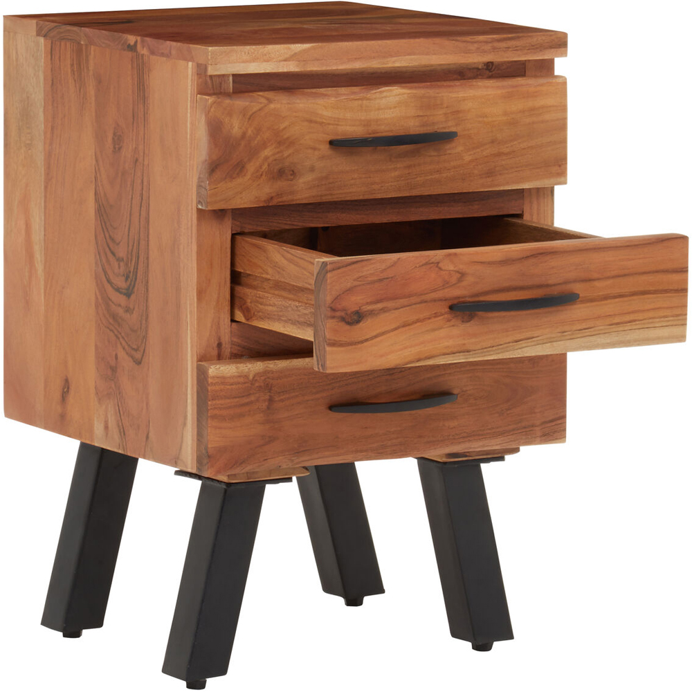 Premier Housewares Nashik 3 Drawer Acacia Side Table with Black Iron Legs Image 3