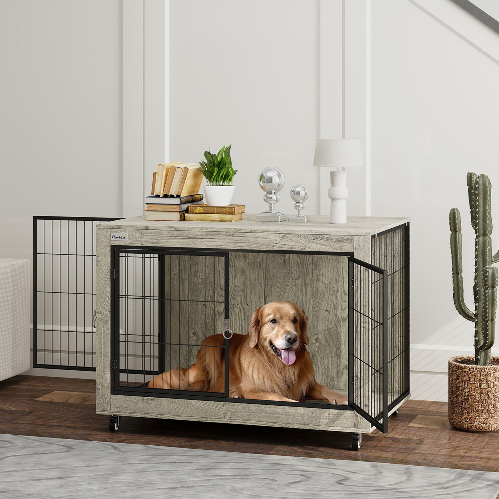 PawHut Large Dog Crate Furniture on Wheels Image 2