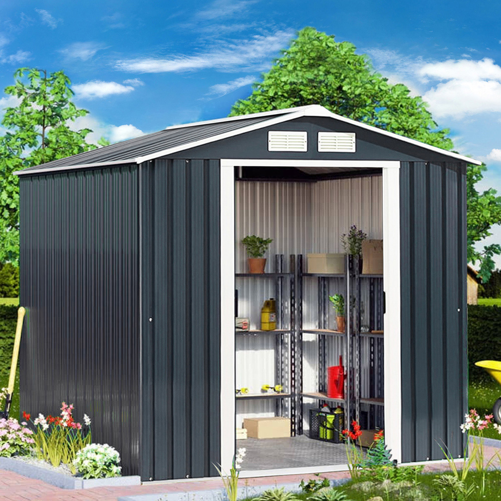 Costway 7 x 4ft Galvanized Metal Garden Shed with Foundation Image 2