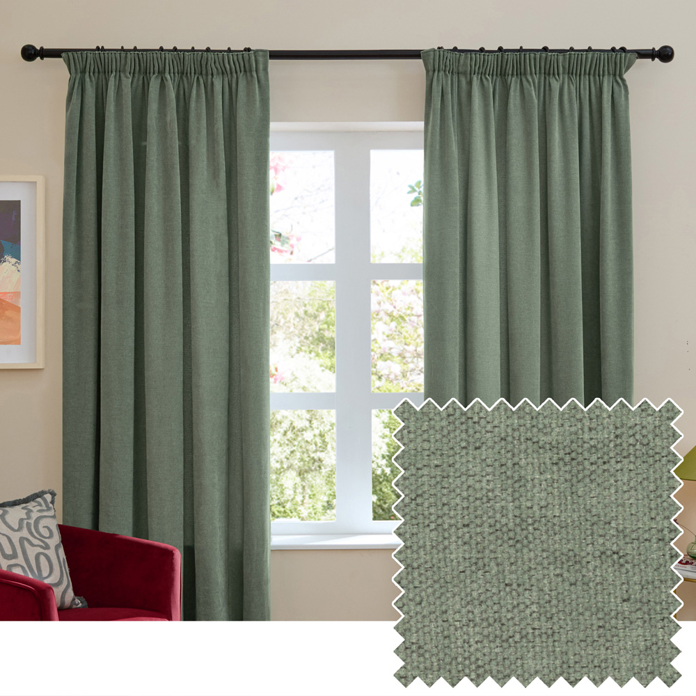 Furn Soft Chenille Green Blackout Pencil Pleat Curtains 229 x 229cm Image 6