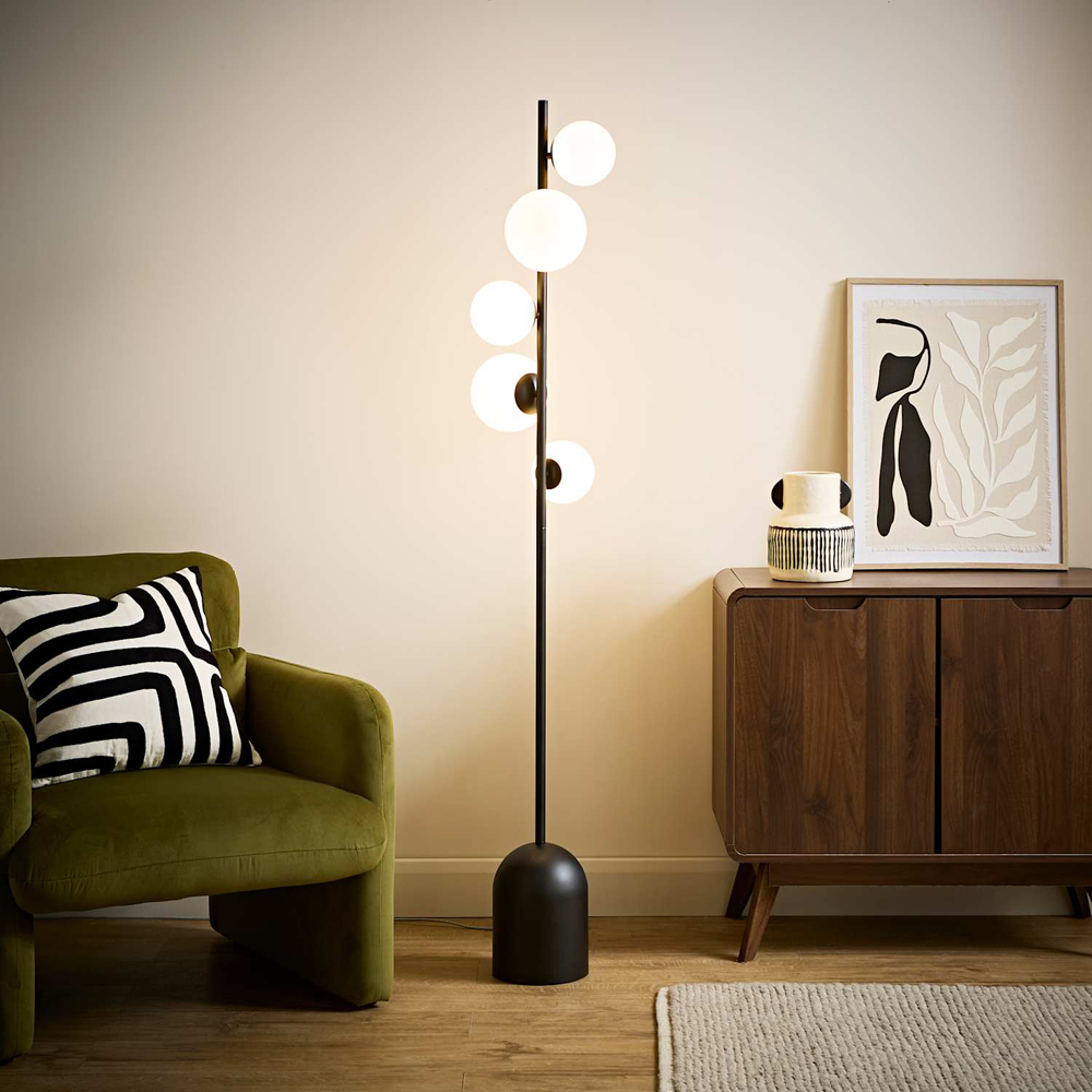 ValueLights Marlow 5 Way Globe Matte Black LED Floor Lamp with Bulb Image 6