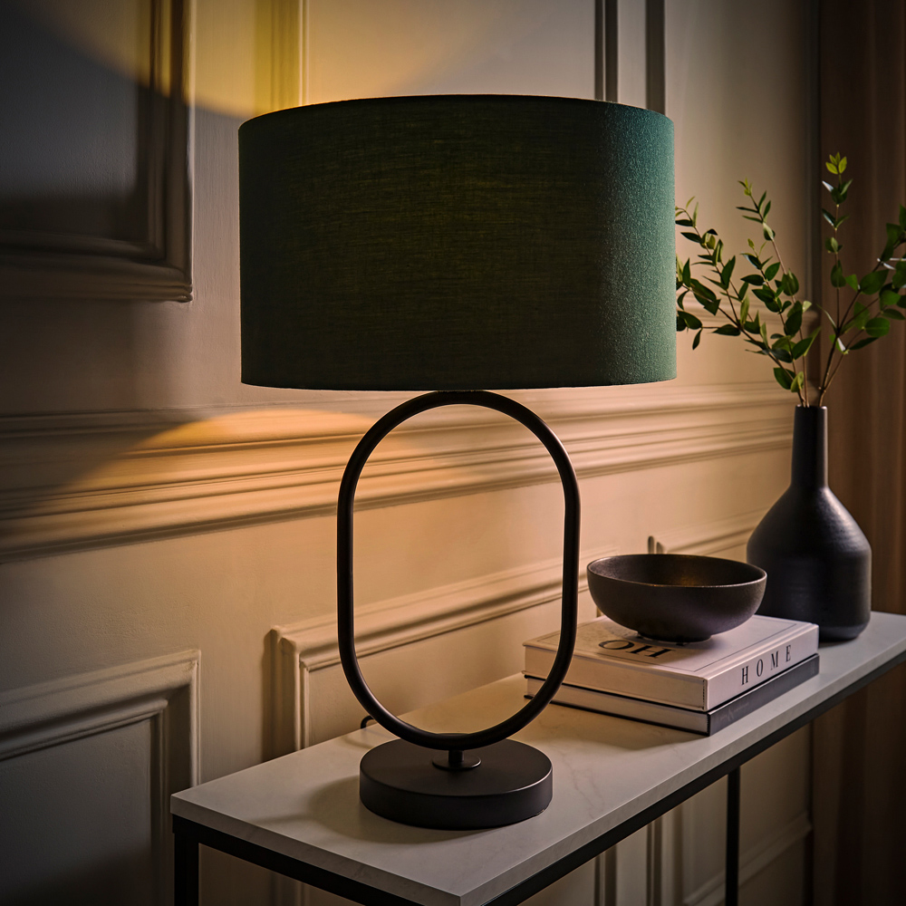 ValueLights Antonia Forest Green Drum Shade Matte Black Oval LED Table Lamp Image 6