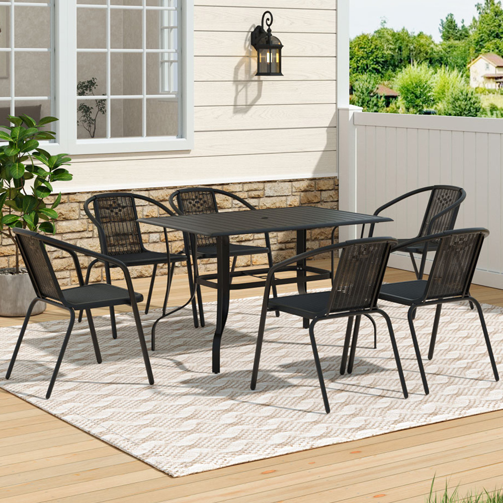 Living and Home Wicker 6 Seater Rectangular Slatted Patio Set Image 1