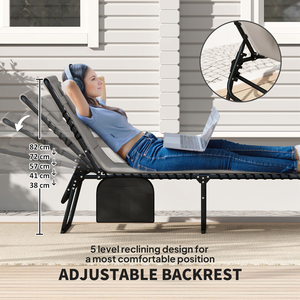 Outsunny Set of 2 Light Grey Folding Sun Lounger Image 4