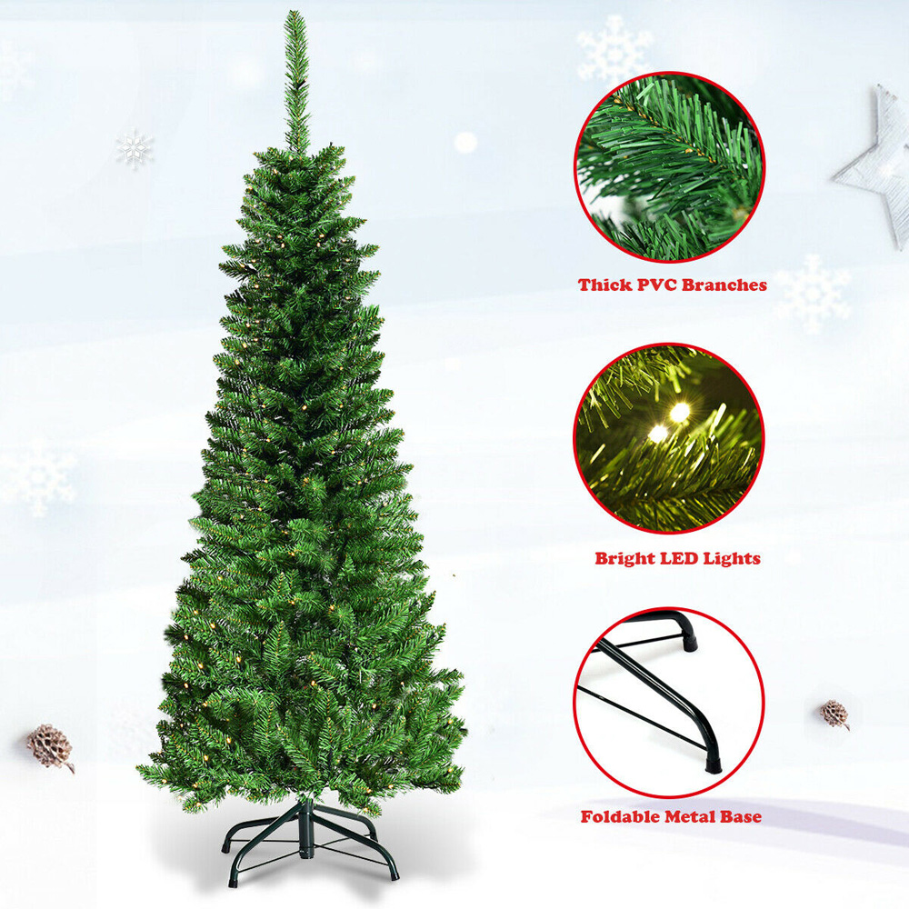 Costway 350 Warm White LED Pre-Lit Artificial Pencil Christmas Tree 7.5ft Image 8