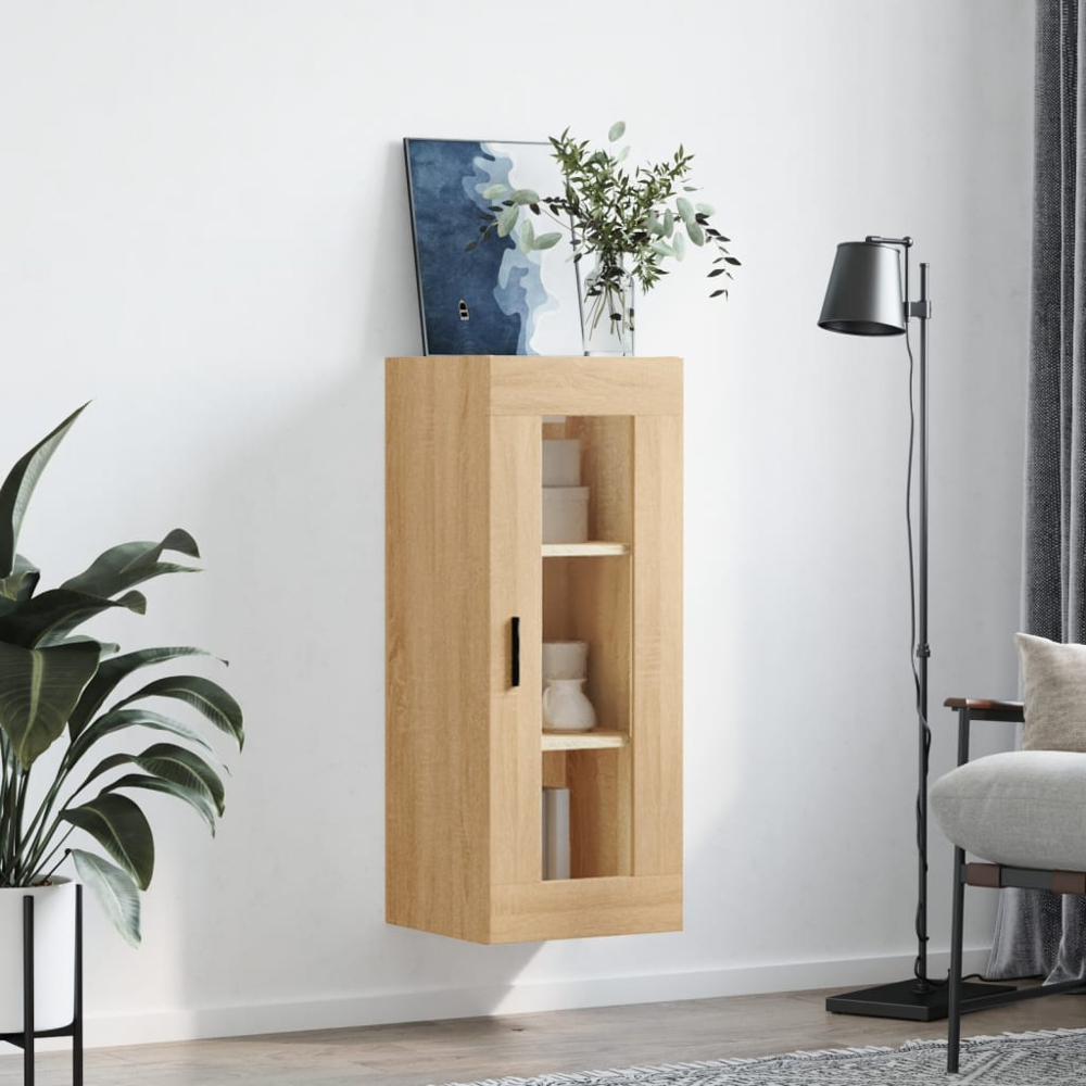 vidaXL Single Glass Door Sonoma Oak Wall Mounted Cabinet Image 9
