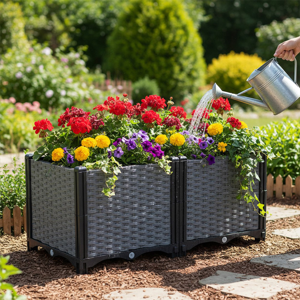 Living and Home Grey and Black Plastic Rattan Look Deep Raised Garden Bed 36 x 80 x 40cm Image 5