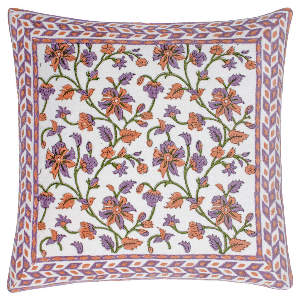 Paoletti Mentera Lilac Coral Floral Velvet Cushion Image 1