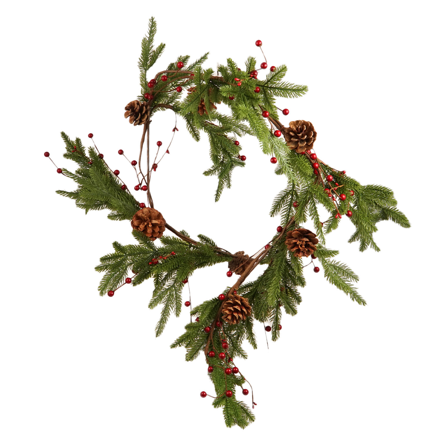 Red Berries and Pinecone Garland - Green Image 4