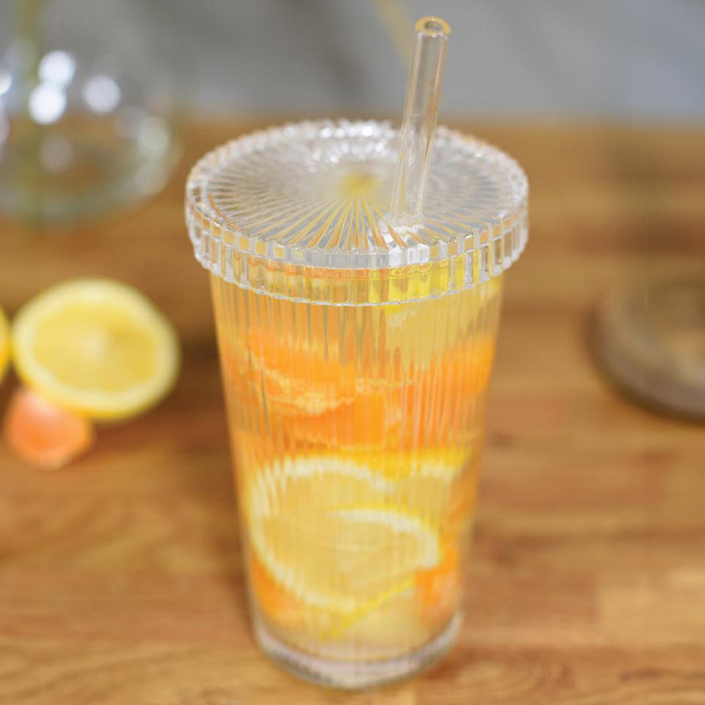 Glass Cup with Lid and Straw - Clear Image 3