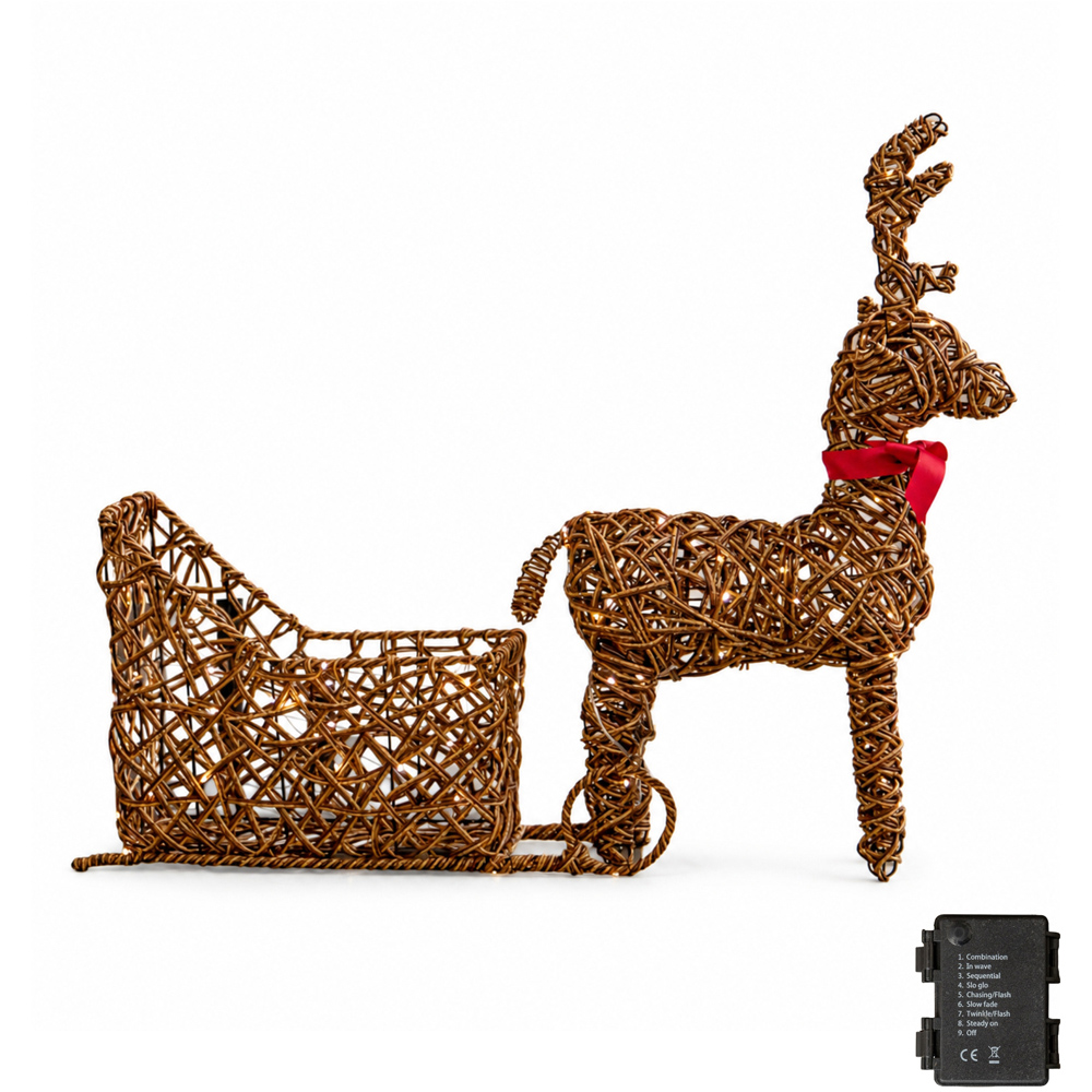 Samuel Alexander 120 Warm White LED Light-Up Rattan Reindeer and Sleigh Christmas Decoration 82cm Image 2