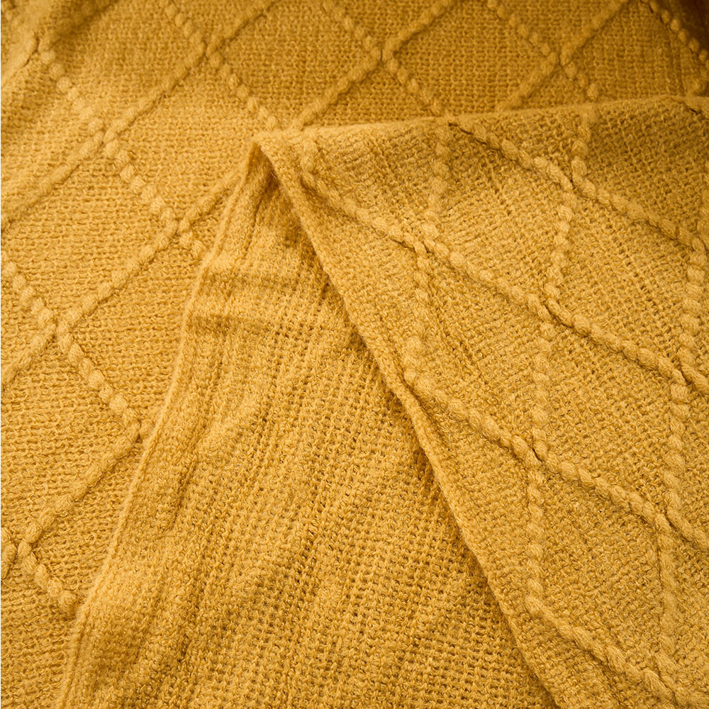 Living and Home Yellow Diamond Knit Throw Blanket with Tassels 130 x 170cm Image 5