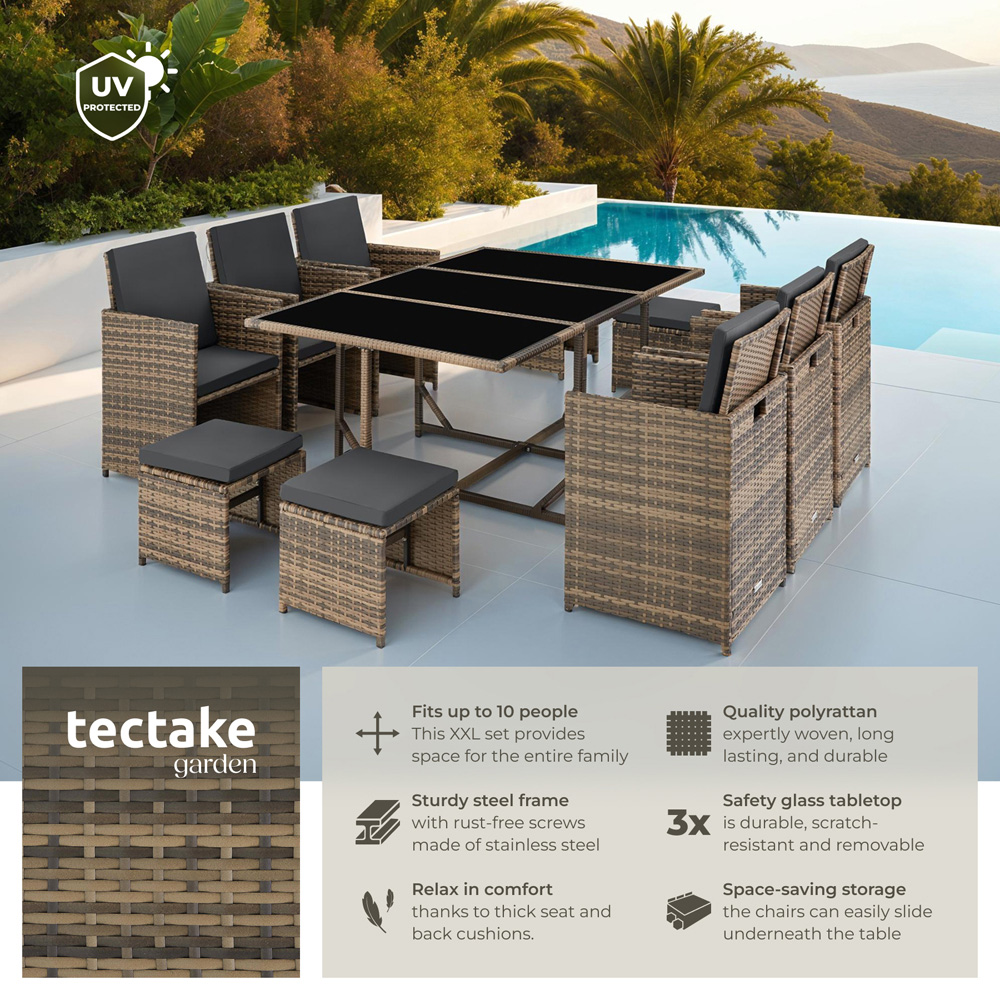 tectake Malaga 10 Seater Nature Garden Dining Set with Rain Cover Image 6