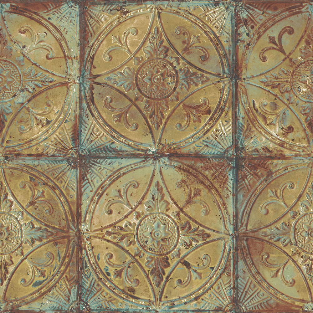 Galerie Grunge Tin Tile Effect Copper Wallpaper Image 1